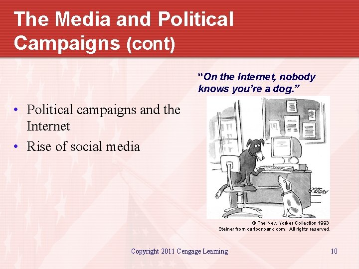 The Media and Political Campaigns (cont) “On the Internet, nobody knows you’re a dog.