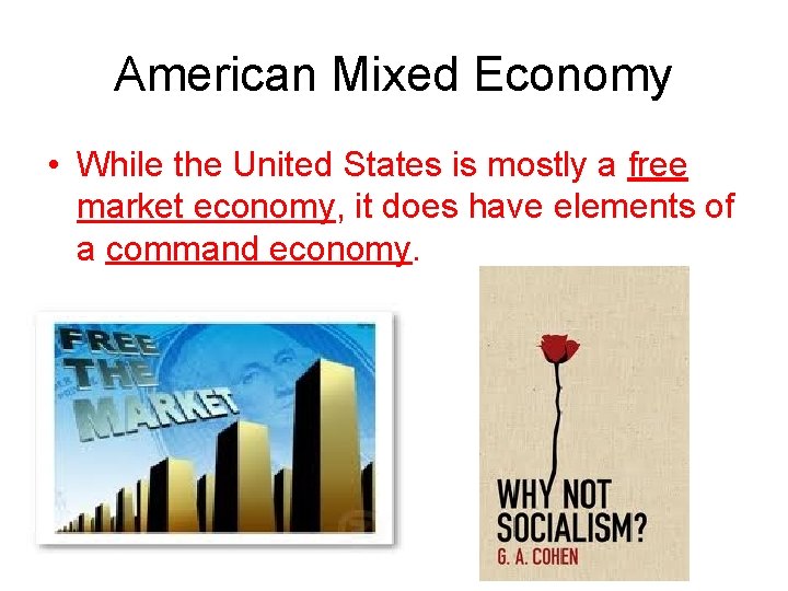 American Mixed Economy • While the United States is mostly a free market economy,