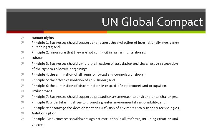 UN Global Compact Human Rights Principle 1: Businesses should support and respect the protection