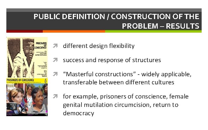 PUBLIC DEFINITION / CONSTRUCTION OF THE PROBLEM – RESULTS different design flexibility success and