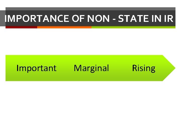 IMPORTANCE OF NON - STATE IN IR Important Marginal Rising 