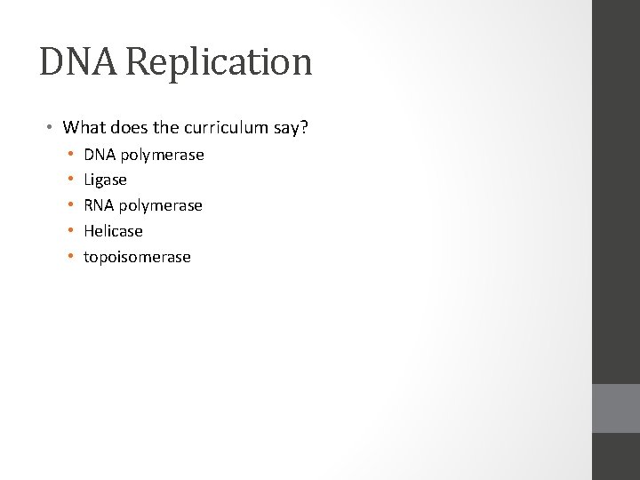 DNA Replication • What does the curriculum say? • • • DNA polymerase Ligase