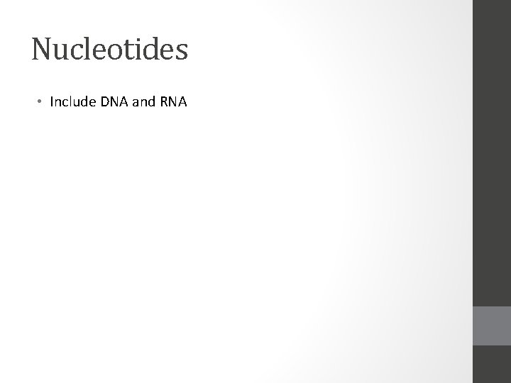 Nucleotides • Include DNA and RNA 
