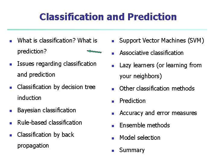 Classification and Prediction n n What is classification? What is n Support Vector Machines