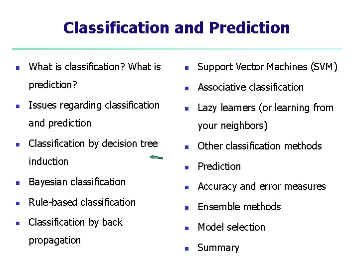 Classification and Prediction n n What is classification? What is n Support Vector Machines