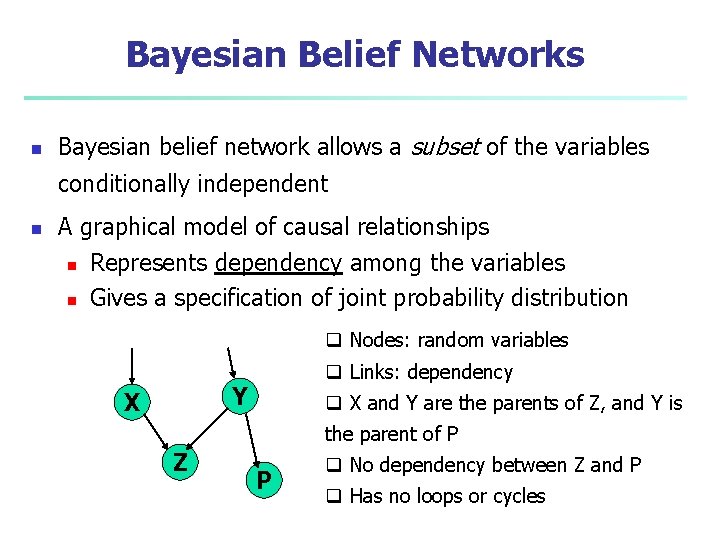 Bayesian Belief Networks n Bayesian belief network allows a subset of the variables conditionally