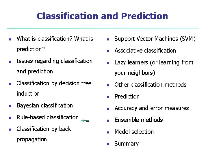 Classification and Prediction n n What is classification? What is n Support Vector Machines