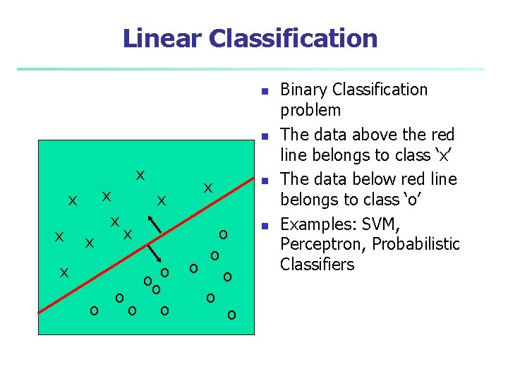 Linear Classification n n x x x x x ooo o o x o