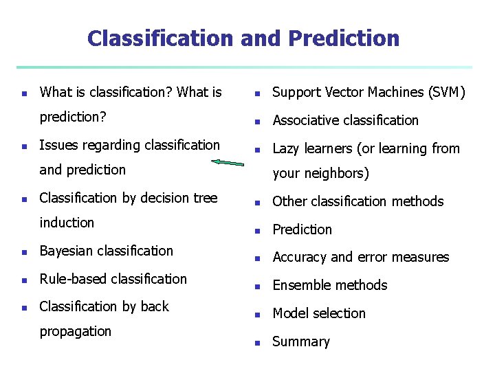 Classification and Prediction n n What is classification? What is n Support Vector Machines