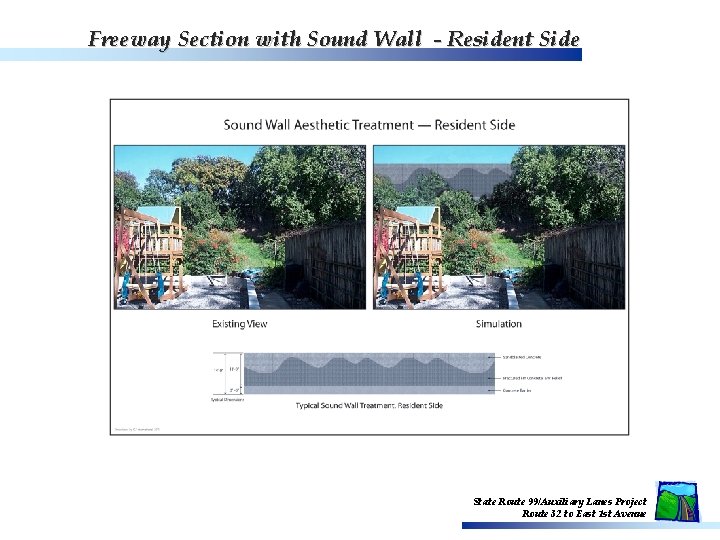 Freeway Section with Sound Wall - Resident Side State Route 99/Auxiliary Lanes Project Route