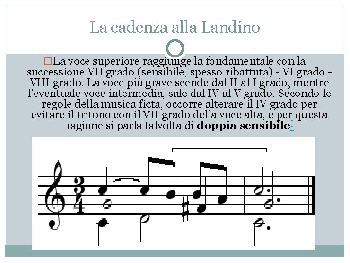 La cadenza alla Landino � La voce superiore raggiunge la fondamentale con la successione