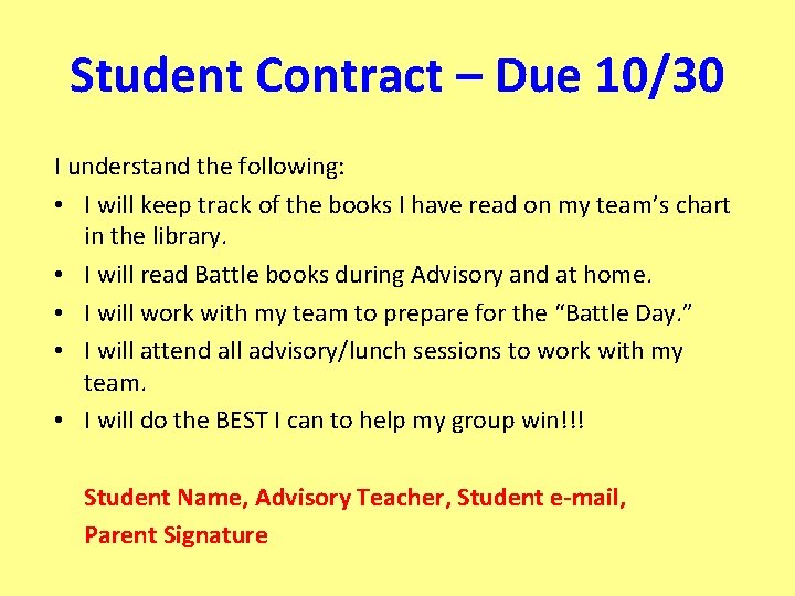 Student Contract – Due 10/30 I understand the following: • I will keep track