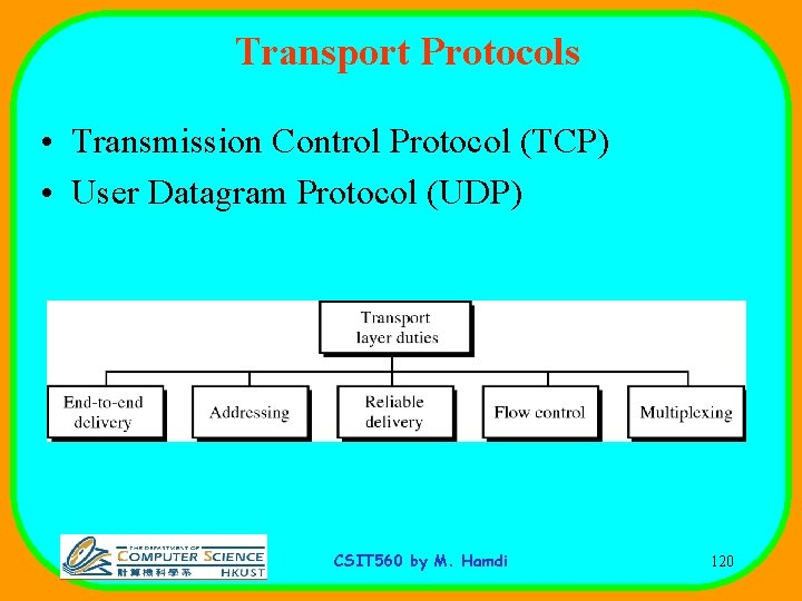 Transport Protocols • Transmission Control Protocol (TCP) • User Datagram Protocol (UDP) CSIT 560