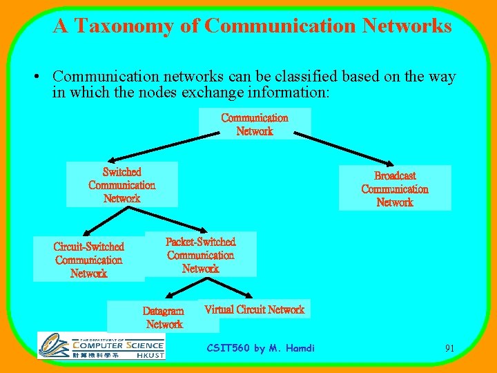 A Taxonomy of Communication Networks • Communication networks can be classified based on the