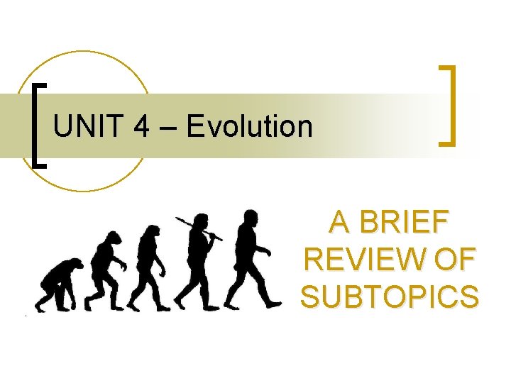 UNIT 4 – Evolution A BRIEF REVIEW OF SUBTOPICS 