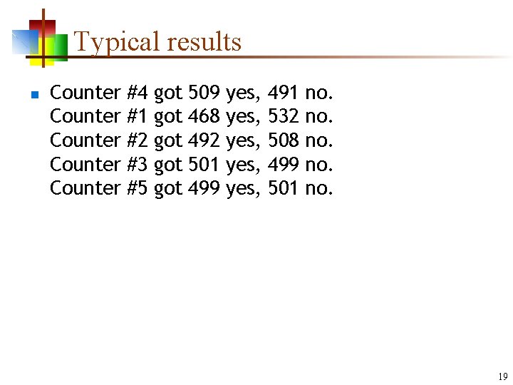 Typical results n Counter Counter #4 #1 #2 #3 #5 got got got 509 Typical results n Counter Counter #4 #1 #2 #3 #5 got got got 509