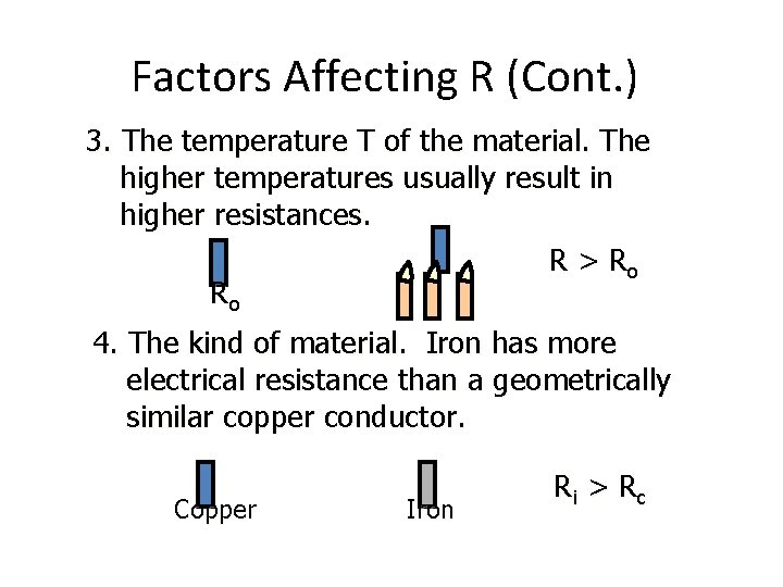 Factors Affecting R (Cont. ) 3. The temperature T of the material. The higher