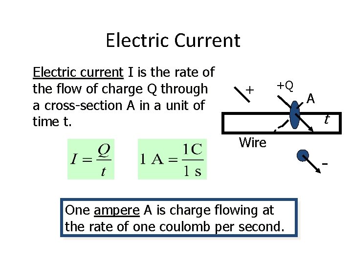 Electric Current Electric current I is the rate of the flow of charge Q
