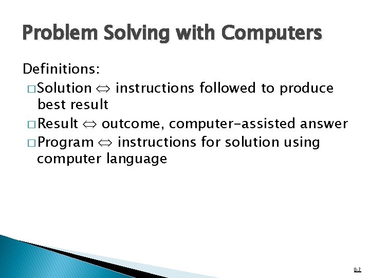 Problem Solving with Computers Definitions: � Solution instructions followed to produce best result �