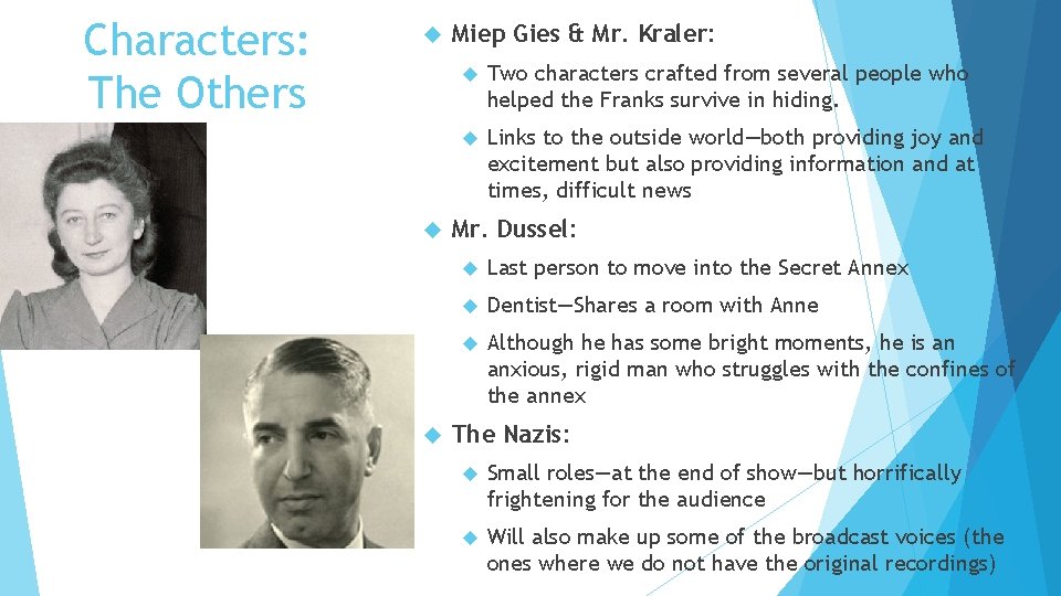 Characters: The Others Miep Gies & Mr. Kraler: Two characters crafted from several people