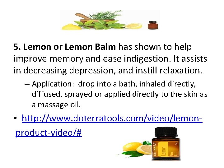 5. Lemon or Lemon Balm has shown to help improve memory and ease indigestion.