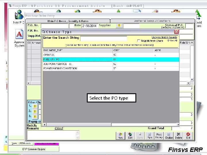 Select the PO type 