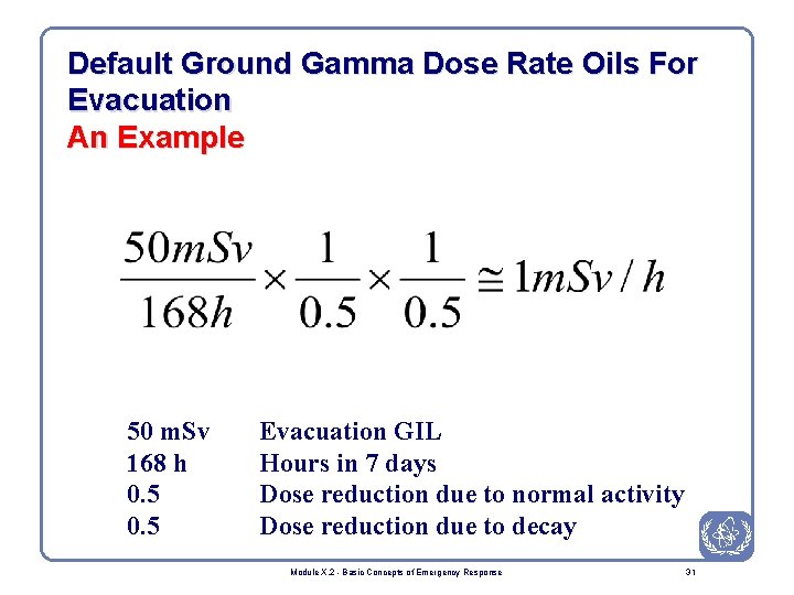 Default Ground Gamma Dose Rate Oils For Evacuation An Example 50 m. Sv 168