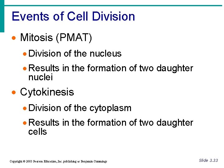 Events of Cell Division · Mitosis (PMAT) · Division of the nucleus · Results