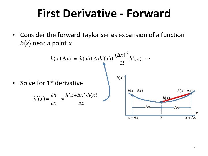 First Derivative - Forward • Consider the forward Taylor series expansion of a function