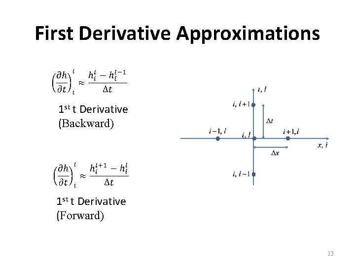 First Derivative Approximations 1 st t Derivative (Backward) 1 st t Derivative (Forward) 13