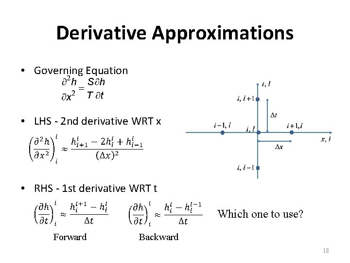 Derivative Approximations • Governing Equation • LHS - 2 nd derivative WRT x •