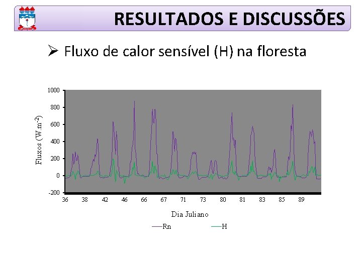 RESULTADOS E DISCUSSÕES Ø Fluxo de calor sensível (H) na floresta 1000 Fluxos (W.