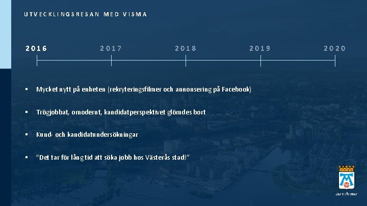 UTVECKLINGSRESAN MED VISMA 2016 2017 2018 2019 § Mycket nytt på enheten (rekryteringsfilmer och