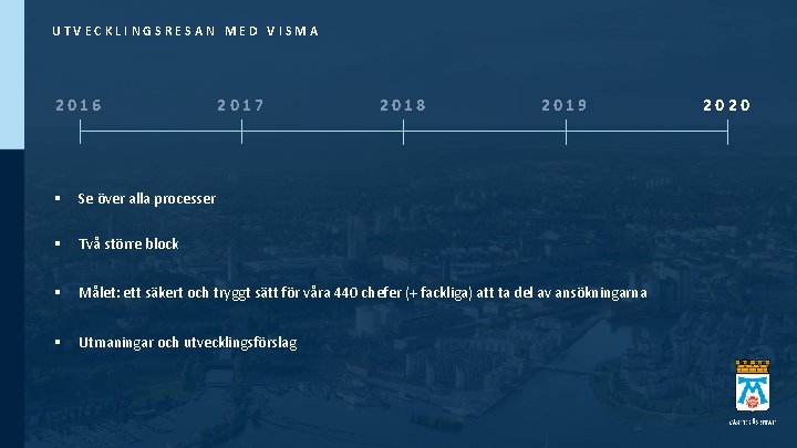 UTVECKLINGSRESAN MED VISMA 2016 2017 2018 2019 § Se över alla processer § Två