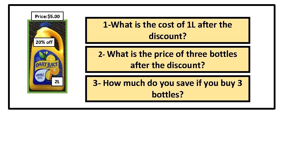 Price: $5. 00 20% off 1 -What is the cost of 1 L after