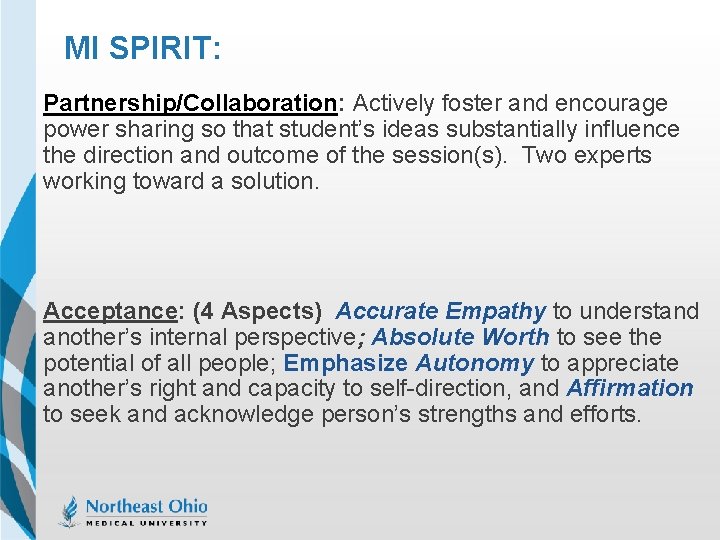 MI SPIRIT: Partnership/Collaboration: Actively foster and encourage power sharing so that student’s ideas substantially