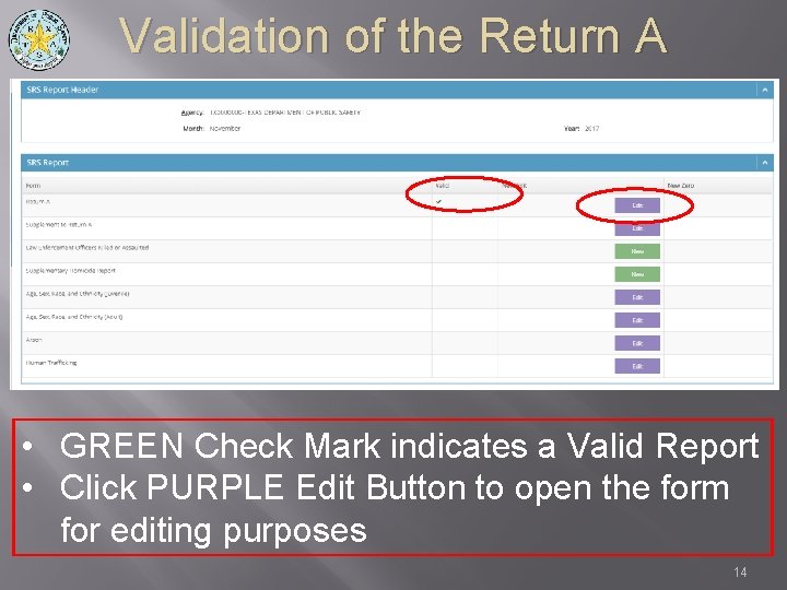 Validation of the Return A • GREEN Check Mark indicates a Valid Report •