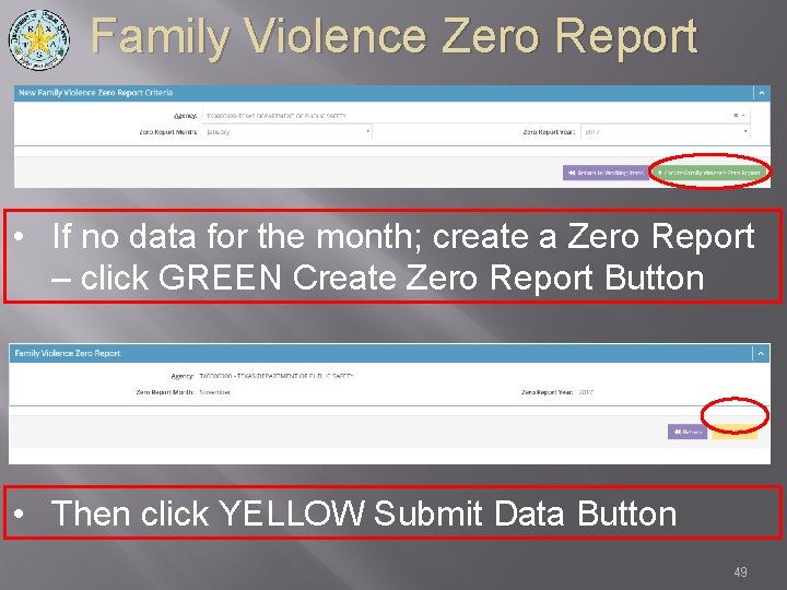 Family Violence Zero Report • If no data for the month; create a Zero