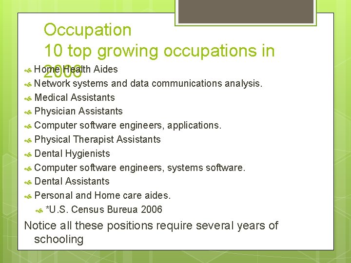 Occupation 10 top growing occupations in Home Health Aides 2006 Network systems and data Occupation 10 top growing occupations in Home Health Aides 2006 Network systems and data