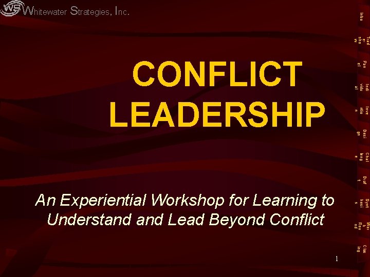 Intro Whitewater Strategies, Inc. Trad esho w Pan el CONFLICT LEADERSHIP Indi vidu al