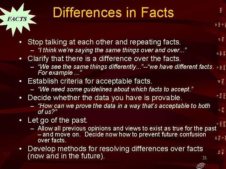 Intro Differences in Facts Trad esho w FACTS Pan el • Stop talking at