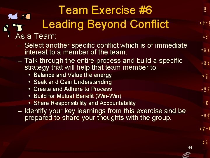 Intro Team Exercise #6 Leading Beyond Conflict Trad esho w Pan el • As