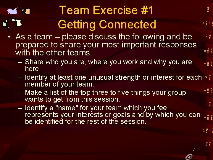 Intro Team Exercise #1 Getting Connected Trad esho w Indi vidu al Inve ntio