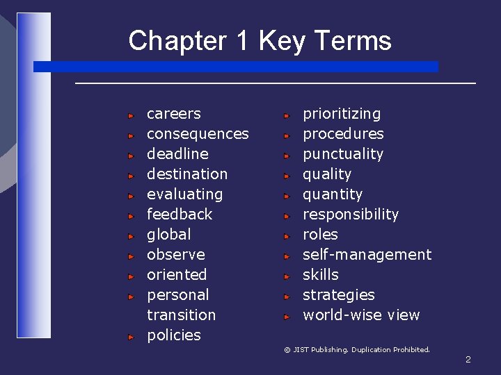 Chapter 1 Key Terms careers consequences deadline destination evaluating feedback global observe oriented personal