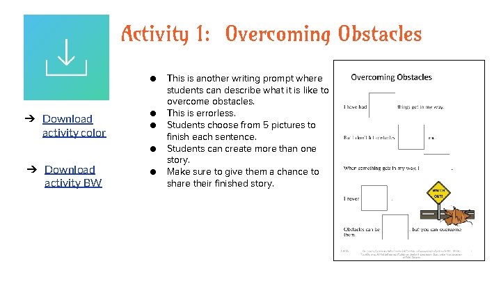 Activity 1: Overcoming Obstacles ● ➔ Download activity color ● ● ● ➔ Download