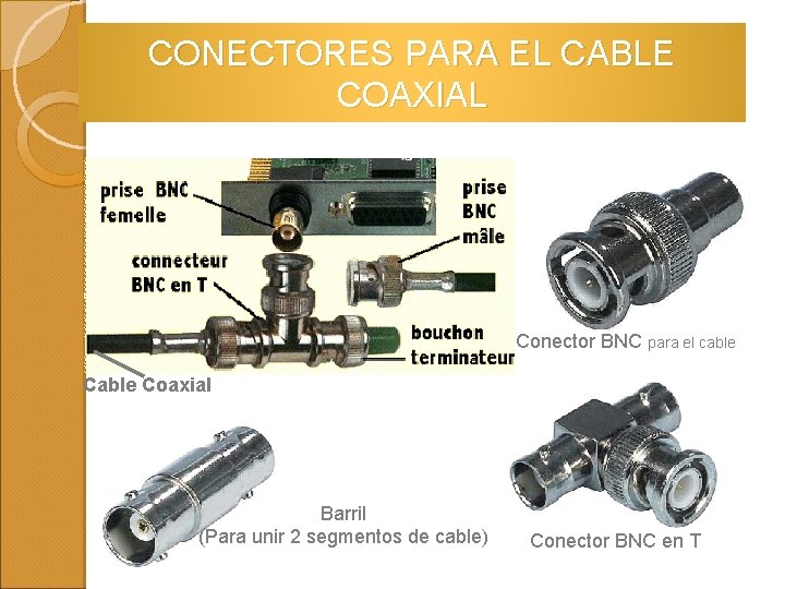 CONECTORES PARA EL CABLE COAXIAL Conector BNC para el cable Coaxial Barril (Para unir