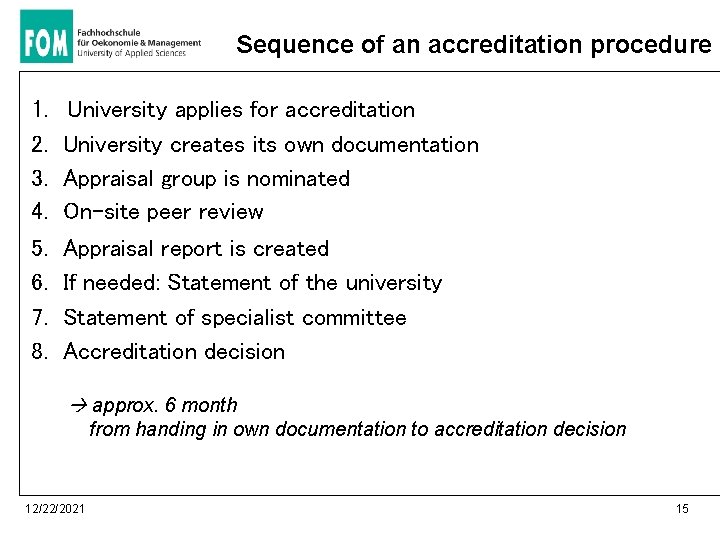 Sequence of an accreditation procedure 1. 2. 3. 4. 5. 6. 7. 8. University