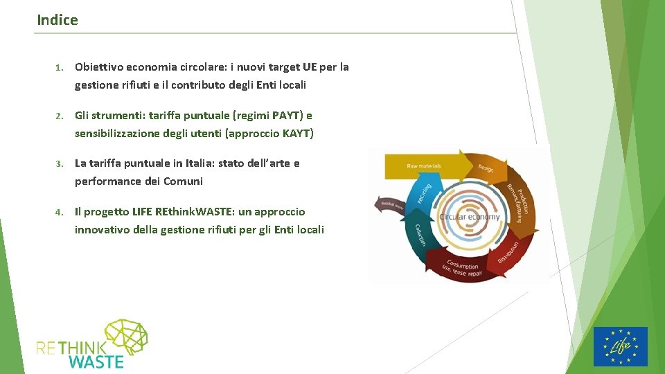 Indice 1. Obiettivo economia circolare: i nuovi target UE per la gestione rifiuti e