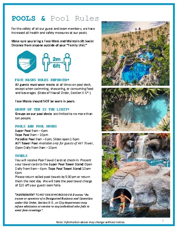 POOLS & Pool Rules For the safety of all our guest and team members,
