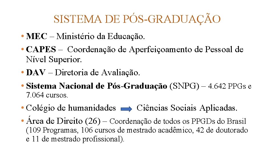 SISTEMA DE PÓS-GRADUAÇÃO • MEC – Ministério da Educação. • CAPES – Coordenação de